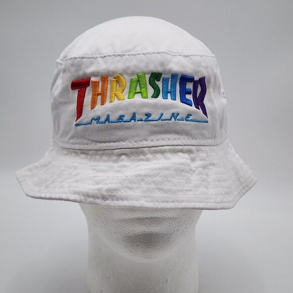 Thrasher Other - Vintage 90s‎ Thrasher Magazine Unisex S/M Bucket Hat Rainbow, Embroidered White